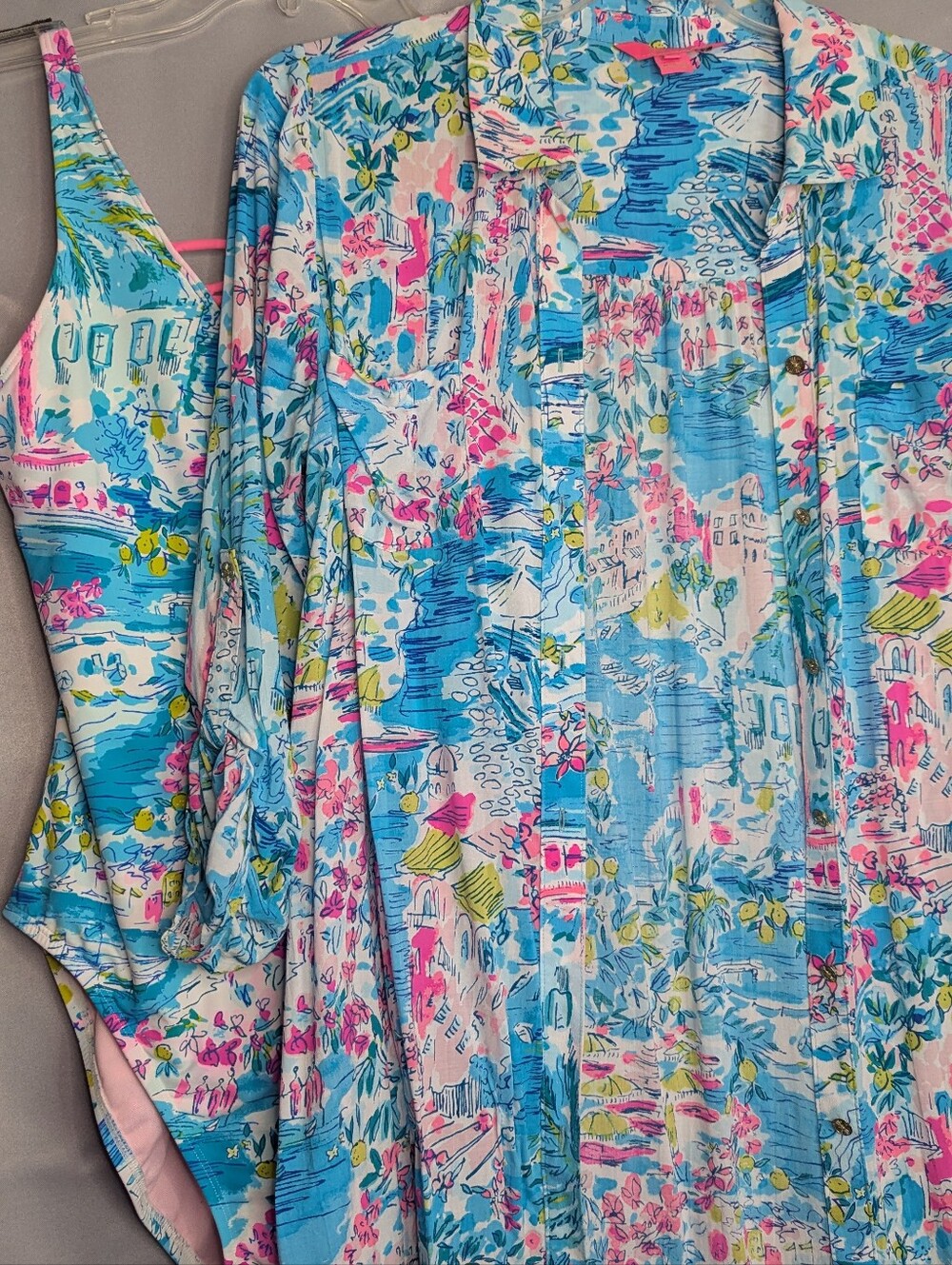 Lilly Pulitzer Set isle lattice Swimsuit & Coverup Postcards from Positano Sz 8